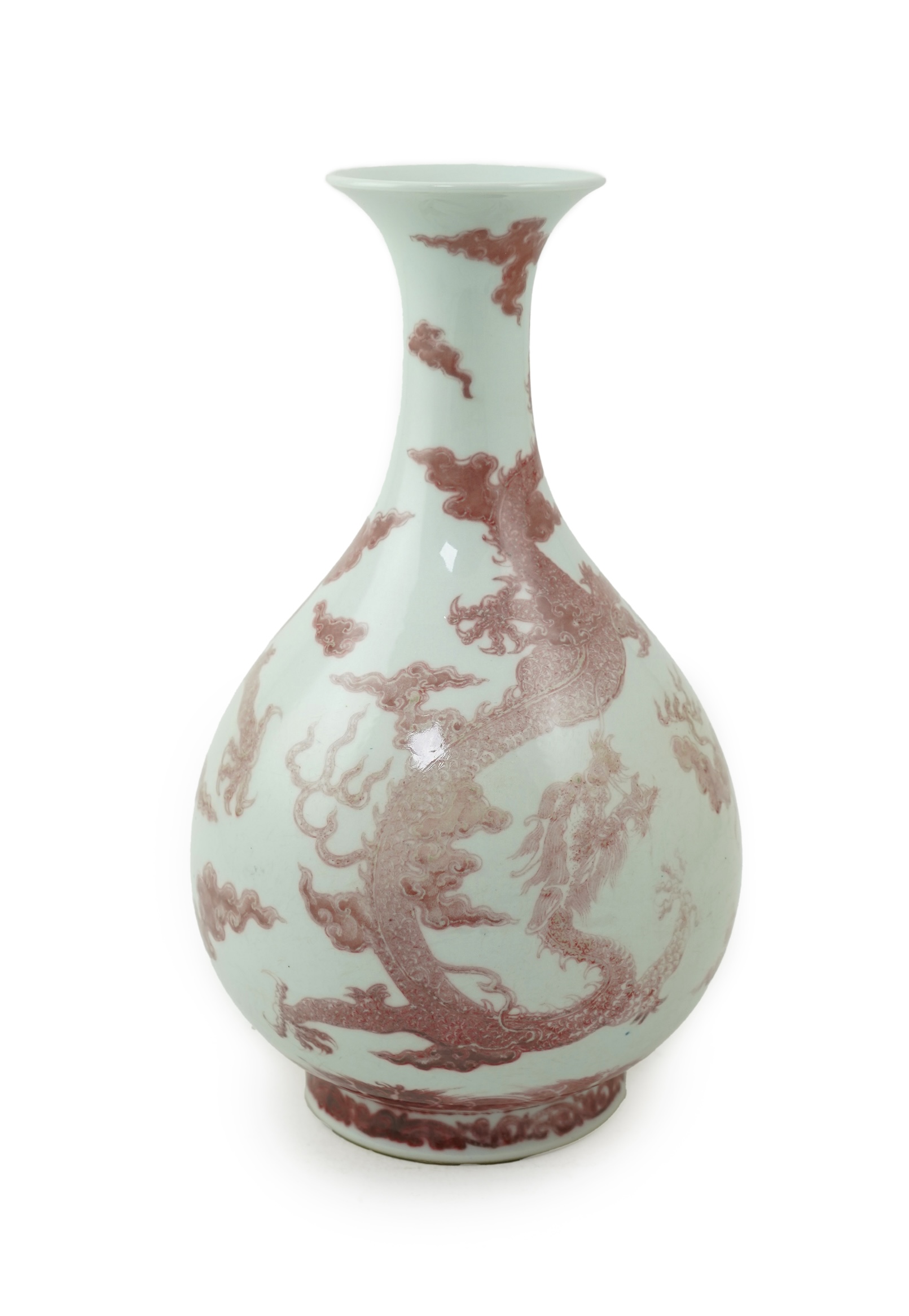 A Chinese underglaze copper-red ‘dragon’ bottle vase, yuhuchunping